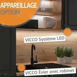 R-Line kök, 300 cm utan bänkskiva, blank vinröd/guld ek, Vicco