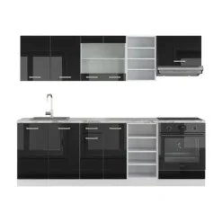 R-Line kök, 240 cm utan bänkskiva, Blank svart/Vit, Vicco