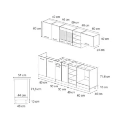R-Line kök, 240 cm utan bänkskiva, Blank svart/Vit, Vicco