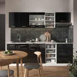 R-Line kök, 240 cm utan bänkskiva, Blank svart/Vit, Vicco