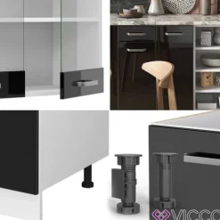 R-Line kök, 240 cm utan bänkskiva, Blank svart/Vit, Vicco