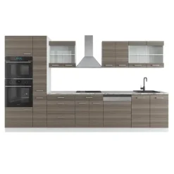 R-Line kökslinje, 350 cm med högskåp, PT Marble, ädelgrå/vit, Vicco