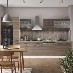 R-Line kökslinje, 350 cm med högskåp, PT Marble, ädelgrå/vit, Vicco