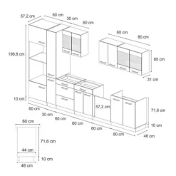 R-Line komplett kök, 350 cm, PT Marmor, Svart betong/guld ek, Vicco