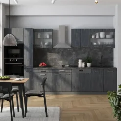 R-Line komplett kök, 350 cm, PT Ek, Betong Svart/Antracit, Vicco