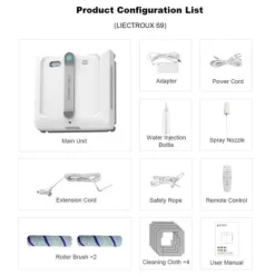 Robotfönsterputsare - LIECTROUX - S9 - 9000 Pa - Dubbel roterande borstar - App & fjärrkontroll