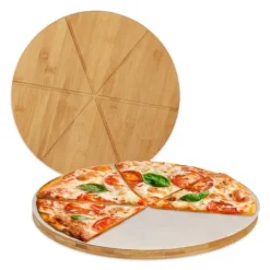 Robust pizzabräda i bambu, set om 2 med bakplåtspapper