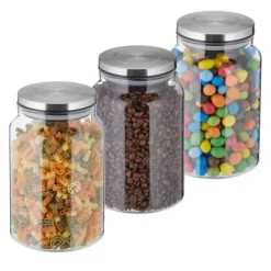 Robust set med 3 förvaringsburkar med lock 1500 ml