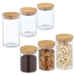 Robusta förvaringsburkar med bambulock, set om 6