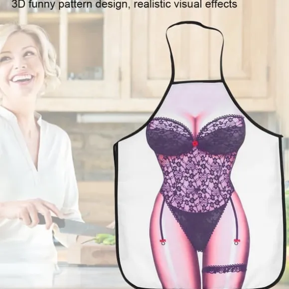 Roligt 3D vattentätt förkläde - svart spets kvinna