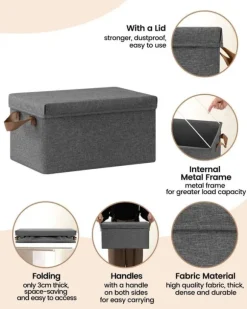 Rootz 3-delad förvaringslåda med lock - Organiseringsfack i tyg - Hopfällbar design - Material som andas - 20L/27L/36L/51L - Multifunktionell - 1x 20L | CDON