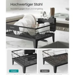 Rootz diskmedel - skålställ - torkstativ - stål & pp plast - rymdbesparande - 31 cm x 42 cm x 18,5 cm - svart