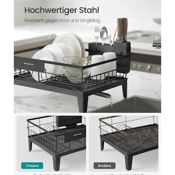 Rootz diskmedel - skålställ - torkstativ - stål & pp plast - rymdbesparande - 31 cm x 42 cm x 18,5 cm - svart