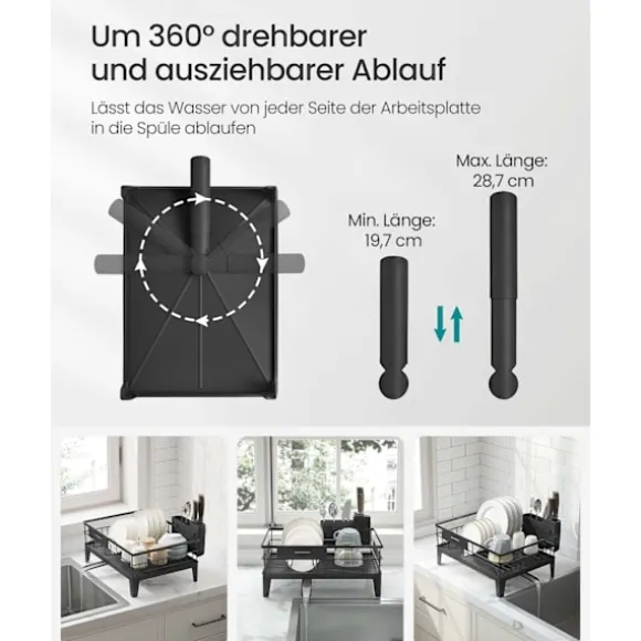 Rootz diskmedel - skålställ - torkstativ - stål & pp plast - rymdbesparande - 31 cm x 42 cm x 18,5 cm - svart