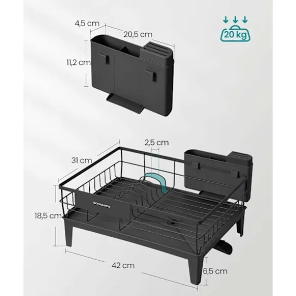 Rootz diskmedel - skålställ - torkstativ - stål & pp plast - rymdbesparande - 31 cm x 42 cm x 18,5 cm - svart