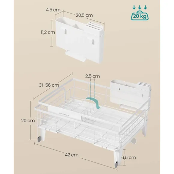Rootz Drip Frame - Tvätttorkningsställ - Space Saver - Steel & PP Plastic - White - 31-56 cm x 42 cm x 20 cm