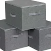 Rootz förvaringslådor - Set om 3 - Lock - Vikbart - Tyg - Handtag - Grå - 40 x 30 x 25 cm