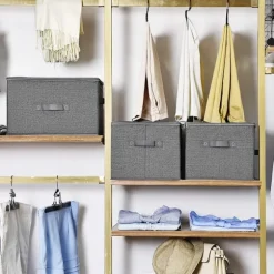 Rootz förvaringslådor - Set om 3 - Lock - Vikbart - Tyg - Handtag - Grå - 40 x 30 x 25 cm