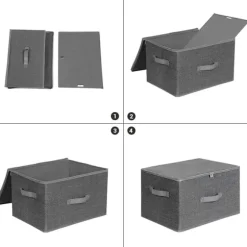 Rootz förvaringslådor - Set om 3 - Lock - Vikbart - Tyg - Handtag - Grå - 40 x 30 x 25 cm