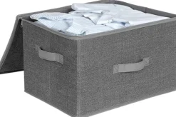 Rootz förvaringslådor - Set om 3 - Lock - Vikbart - Tyg - Handtag - Grå - 40 x 30 x 25 cm