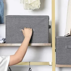 Rootz förvaringslådor - Set om 3 - Lock - Vikbart - Tyg - Handtag - Grå - 40 x 30 x 25 cm