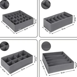 Rootz Organizers - Förvaringslådor - Underkläder - Strumpor - Slipsar - Halsdukar - Set om 8 - Grå