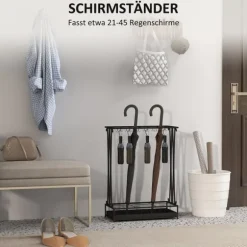 Rootz Paraply Stand - Paraply Holder - Rainwater Collector - 24 Hooks & 21 Openings - Hållbar ståldesign - 50x24x68 cm