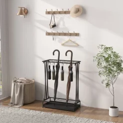 Rootz Paraply Stand - Paraply Holder - Rainwater Collector - 24 Hooks & 21 Openings - Hållbar ståldesign - 50x24x68 cm