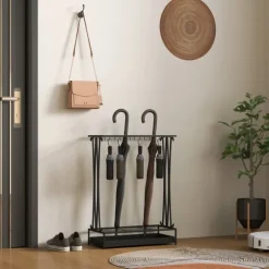 Rootz Paraply Stand - Paraply Holder - Rainwater Collector - 24 Hooks & 21 Openings - Hållbar ståldesign - 50x24x68 cm