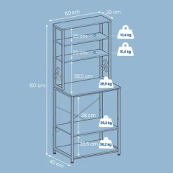 Rootz stående kökshylla - mikrovågshylla - 6 nivåer - rymdbesparande - 40 x 60 x 167 cm