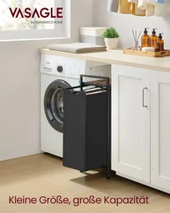 Rootz Tvättkorg med Hylla - Klädkorgar - Multifunktionell Organizer - MDF och stål - 42cm x 28cm x 75cm - 3,5kg - Bläck Svart-Vintage Brun