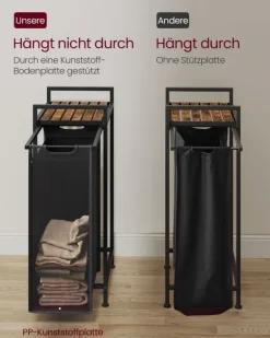 Rootz Tvättkorg med Hylla - Klädkorgar - Multifunktionell Organizer - MDF och stål - 42cm x 28cm x 75cm - 3,5kg - Bläck Svart-Vintage Brun