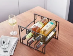 Rootz vinflaskhållare för 6 flaskor 29x21x25 cm vinställ svart metall - Flaskhållare Iron Modern - Vinställ vinhållare bord kök