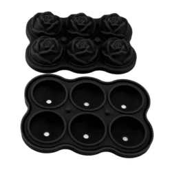 Rose isbitsform silikon 6 kuber BPA-fri ismaskin med lock för cocktail, whisky, svart