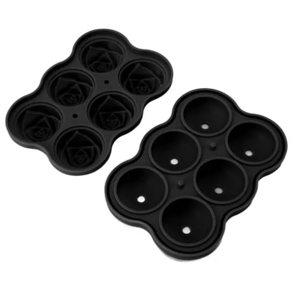 Rose isbitsform silikon 6 kuber BPA-fri ismaskin med lock för cocktail, whisky, svart