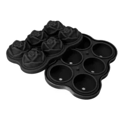 Rose isbitsform silikon 6 kuber BPA-fri ismaskin med lock för cocktail, whisky, svart
