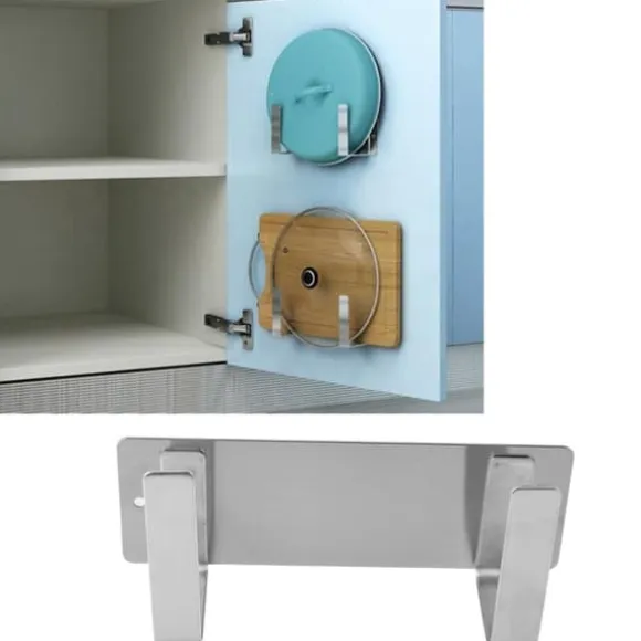 Rostfritt Stål Enkelt Stekpanna Lock Rack Kök Förvaringshållare Silver