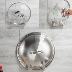 Rostfritt Stål Enkelt Stekpanna Lock Rack Kök Förvaringshållare Silver