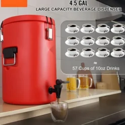 Rostfritt stål isolerad dryckesautomat, 4,5 gallon (17,2 liter) för varm/kall dryck, livsmedelsklassad.
