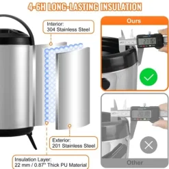 Rostfritt stål isolerad dryckesautomat, 2 gallon (7,6 liter), för varm och kall dryck, livsmedelsklassad för te, kaffe, vatten.