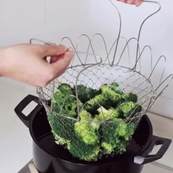 Rostfritt Stål Ångande Sköljning Hopfällbar Fryskorg Stekt Matsil Stekverktyg Tillbehör