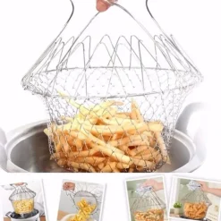 Rostfritt Stål Ångande Sköljning Hopfällbar Fryskorg Stekt Matsil Stekverktyg Tillbehör