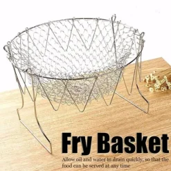 Rostfritt Stål Ångande Sköljning Hopfällbar Fryskorg Stekt Matsil Stekverktyg Tillbehör