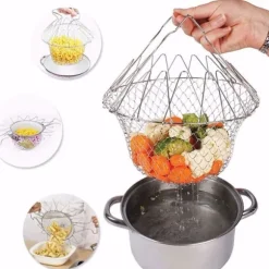 Rostfritt Stål Ångande Sköljning Hopfällbar Fryskorg Stekt Matsil Stekverktyg Tillbehör