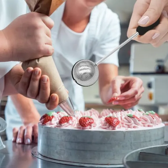 rostfritt stål pulversockerskakare duster mjölsikt pulverduster bakpulversiktar för bakverktyg