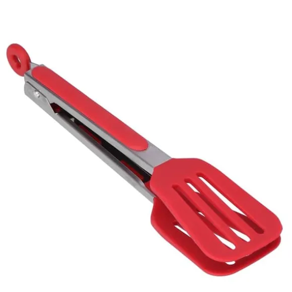 Rostfritt Stål Silikon Steakklämma Hopfällbar Grill Baktång för BBQ Kök 9po Rouge