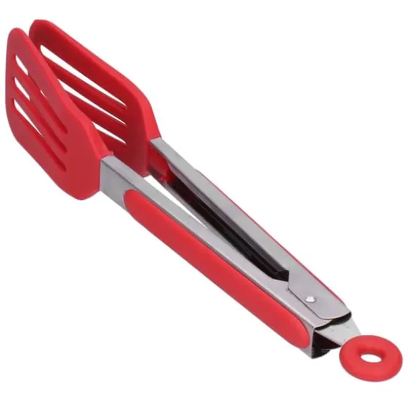 Rostfritt Stål Silikon Steakklämma Hopfällbar Grill Baktång för BBQ Kök 9po Rouge