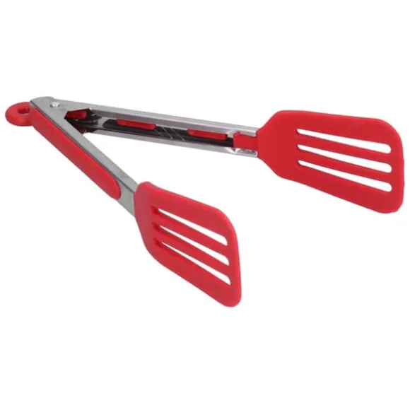 Rostfritt Stål Silikon Steakklämma Hopfällbar Grill Baktång för BBQ Kök 9po Rouge