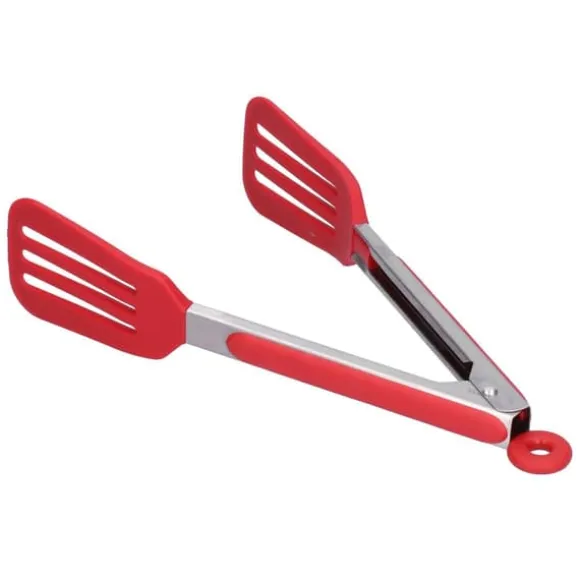 Rostfritt Stål Silikon Steakklämma Hopfällbar Grill Baktång för BBQ Kök 9po Rouge