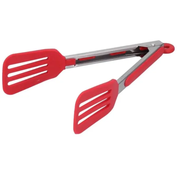 Rostfritt Stål Silikon Steakklämma Hopfällbar Grill Baktång för BBQ Kök 9po Rouge